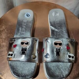 Karl Lagerfeld Paris Women's Jeslyn Embellished Slide Sandals Silver (Size 9)